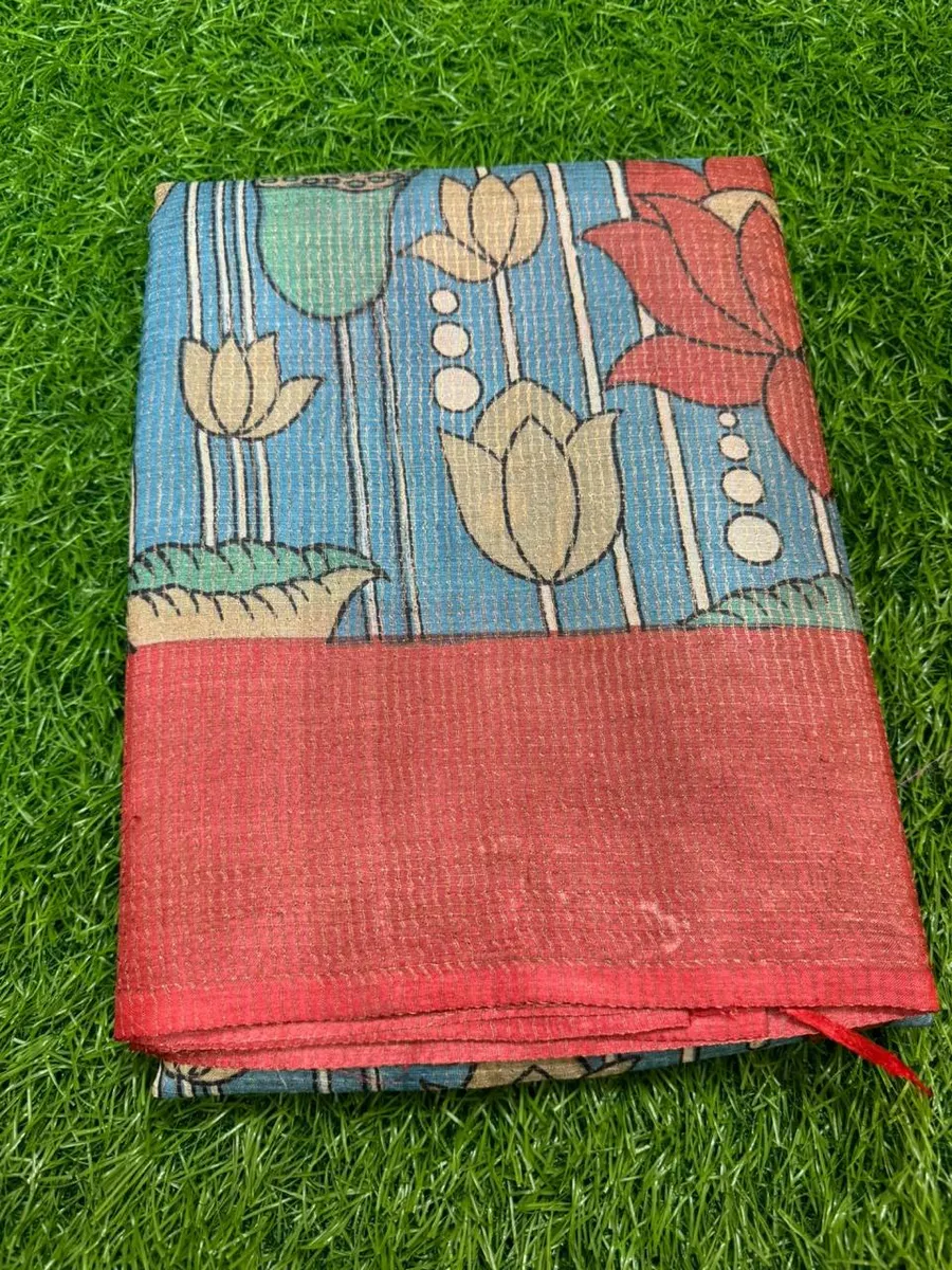 Pure Handloom Tussar Silk Saree with Hand Block & Digital Print – Silk Mark